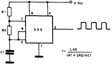 Oscilador usando uma das quatro portas NAND de 4093B.
