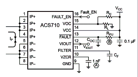 Figura 5 - Sensor de corrente com o ACS710.
Figura 5 - Sensor de corrente com o ACS710.
