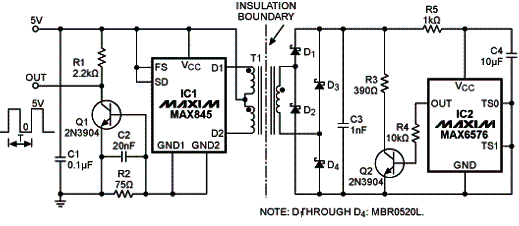 Figura 1 - Circuito do sensor isolado de temperatura.
Figura 1 - Circuito do sensor isolado de temperatura.