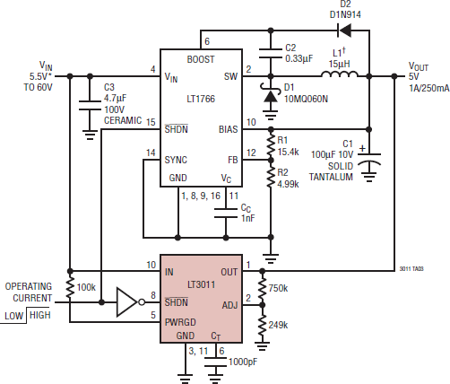 Figura 3 - Circuito de 5 V com uma capacidade de 1 A.
Figura 3 - Circuito de 5 V com uma capacidade de 1 A.
