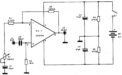 Diagrama do pré-amplificador.
Diagrama do pré-amplificador.