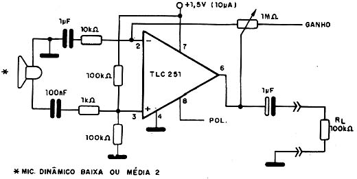 Pra-amplificador para microfone.
Pra-amplificador para microfone.