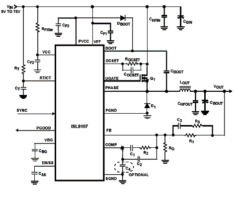 Controlador PWM com o ISL8107 da Intersil.
