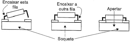 Encaixando o CI no soquete.
Encaixando o CI no soquete.