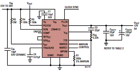 Figura 2 - Conversor de alta eficiência com o LTM4612 da linear Technology
Figura 2 - Conversor de alta eficiência com o LTM4612 da linear Technology