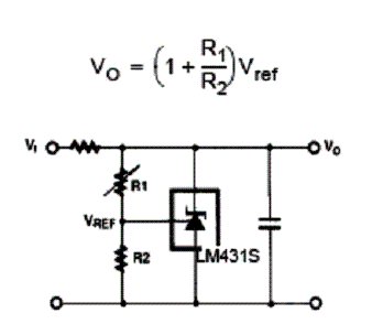 Regulador tipo shunt para correntes de 1 a 100 mA utilizando o LM431S da Fairchild.
Regulador tipo shunt para correntes de 1 a 100 mA utilizando o LM431S da Fairchild.