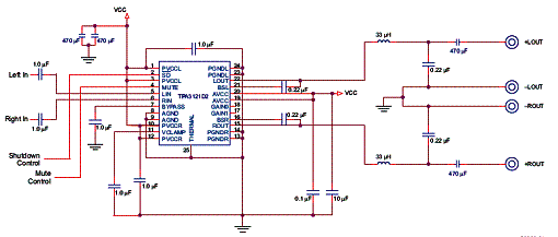 Amplificador Classe D de 15 W com alimentação de 10 a 26 V.
Amplificador Classe D de 15 W com alimentação de 10 a 26 V.