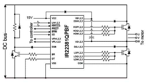 Circuito de controle para motores AC trifásicos de alta tensão.
