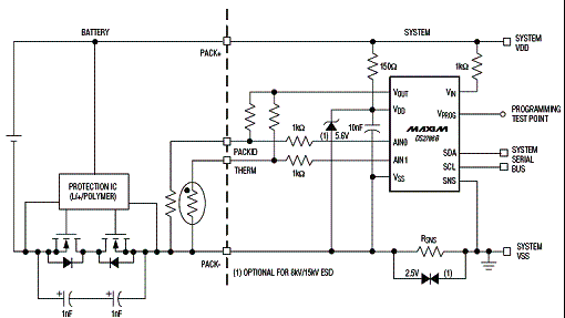 Circuito medidor de carga com o Ds<sup>2</sup>786B da Maxim.
Circuito medidor de carga com o Ds<sup>2</sup>786B da Maxim.