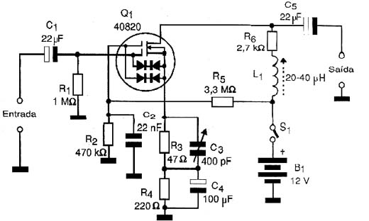 Amplificador de 50 Hz até 10 MHz. Amplificador de 50 Hz até 10 MHz.