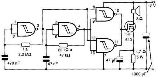 Uma sirene CMOS para o alarme.
Uma sirene CMOS para o alarme.