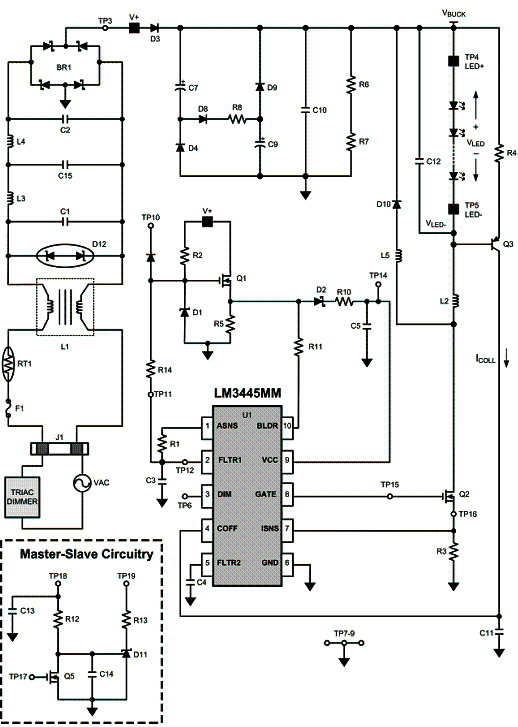 Figura 5 - Circuito prático fornecido pela Texas Instruments para o Lm<sup>3</sup>445MM Figura 5 - Circuito prático fornecido pela Texas Instruments para o Lm<sup>3</sup>445MM