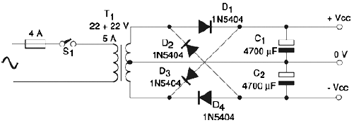 Figura 7 - Sugestão de fonte para o amplificador. 
