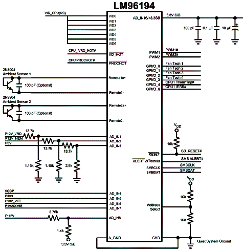 Figura 1 - Circuito de implementação do controle de ventoinha com dois sensores de temperatura. Figura 1 - Circuito de implementação do controle de ventoinha com dois sensores de temperatura.