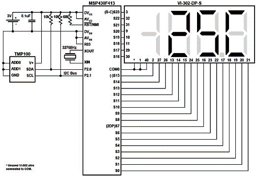 Figura 4 - Aplicação de baixíssimo consumo para um sensor de temperatura com indicação digital. Figura 4 - Aplicação de baixíssimo consumo para um sensor de temperatura com indicação digital.