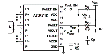 Figura 5 - Circuito sensor de corrente com o ACS710 Figura 5 - Circuito sensor de corrente com o ACS710