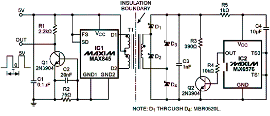 Figura 1 - Circuito do sensor isolado de temperatura. Figura 1 - Circuito do sensor isolado de temperatura.