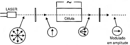 Planos de polarização dos sinais no sistema modulador.
Planos de polarização dos sinais no sistema modulador.