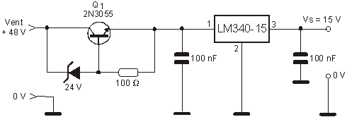 Redutor de 48 V para 15 V.
