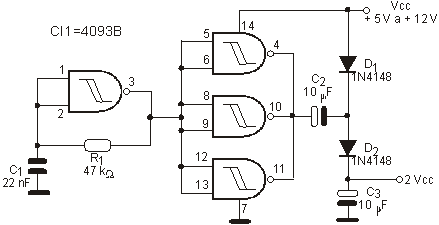 Circuito completo do dobrador de tensão.
Circuito completo do dobrador de tensão.