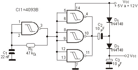 Circuito completo do dobrador de tensão.
