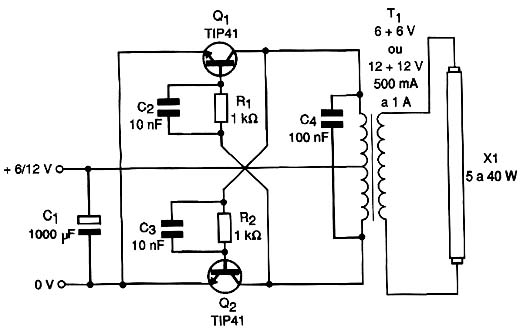 Diagrama do inversor para fluorescente.
Diagrama do inversor para fluorescente.