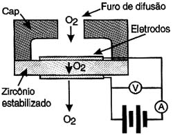 Estrutura de um sensor de oxigênio.
Estrutura de um sensor de oxigênio.