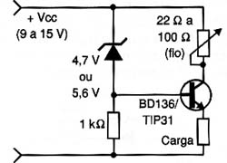 Fonte com diodo zener e transistor.
Fonte com diodo zener e transistor.
