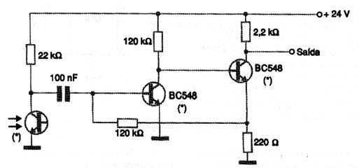 Detector com fototransistor.
Detector com fototransistor.