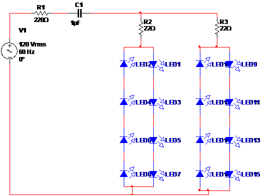 Figura 4 – Ligando sequências de LEDs em paralelo
Figura 4 – Ligando sequências de LEDs em paralelo