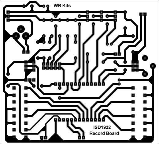 Figura 7: Lay-out ISD1932 Record Board, trilhas do circuito impresso.
Figura 7: Lay-out ISD1932 Record Board, trilhas do circuito impresso.