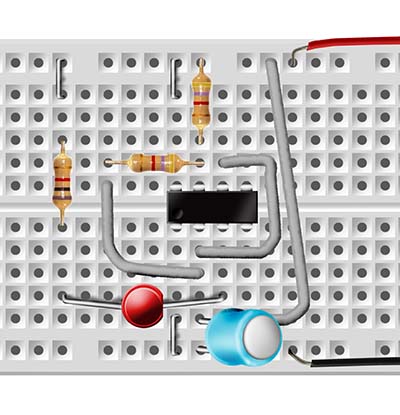O LED liga o pino 3 do CI ao R3.
O LED liga o pino 3 do CI ao R3.