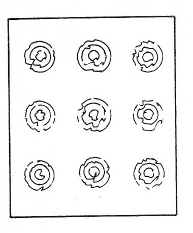 Fig. 11 - Padrão de difração de raios X num cristal.
Fig. 11 - Padrão de difração de raios X num cristal.