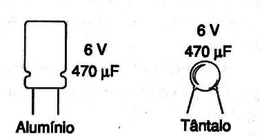 Figura 3 – Eletrolíticos de tântalo e alumínio
Figura 3 – Eletrolíticos de tântalo e alumínio