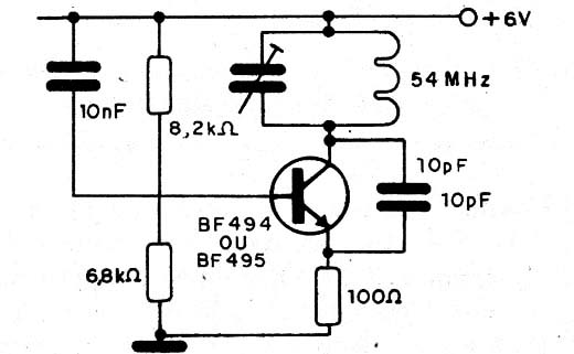 Figura 2 - Oscilador onde tanto o BF494 como o BF495 funcionam.
Figura 2 - Oscilador onde tanto o BF494 como o BF495 funcionam.