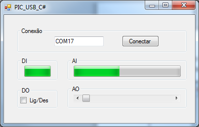 DI e AI acionadas no microcontrolador mostrando resultado no Computador.
