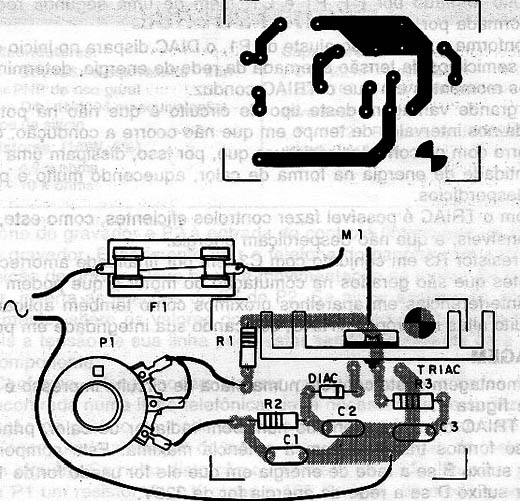 Figura 2 – Placa de circuito e montagem do controle de velocidade.
Figura 2 – Placa de circuito e montagem do controle de velocidade.