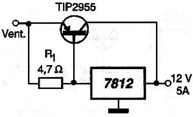 Usando um transistor PNP de alta potência.
Usando um transistor PNP de alta potência.
