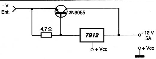Circuito usando regulador negativo de tensão e transistores NPN.
Circuito usando regulador negativo de tensão e transistores NPN.