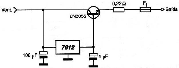 Regulador usando transistor NPN.
Regulador usando transistor NPN.