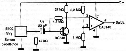 Circuito para um sensor piroelétrico.
Circuito para um sensor piroelétrico.