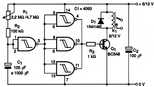 Timer com o 4093 – R1 ajusta o tempo até mais de uma hora.
