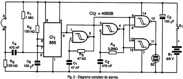 Diagrama completo do alarme.
Diagrama completo do alarme.