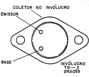 Figura 1 – Invólucro e pinagem do 2N3055
Figura 1 – Invólucro e pinagem do 2N3055