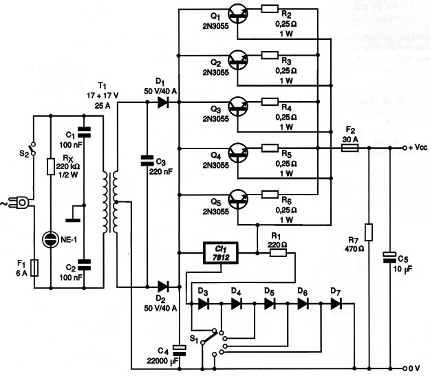 Diagrama da fonte de alimentação.
Diagrama da fonte de alimentação.