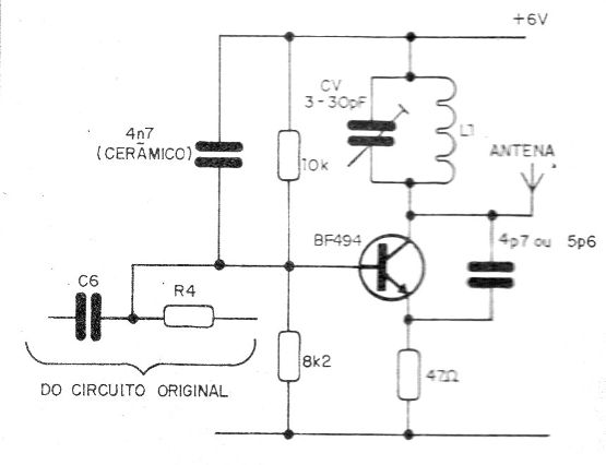 Figura 8 – Usando um pequeno transmissor de FM
Figura 8 – Usando um pequeno transmissor de FM