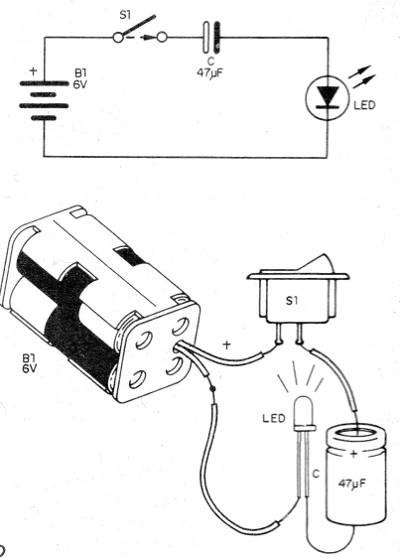 Figura 2 – A carga de um capacitor monitorada por um LED
Figura 2 – A carga de um capacitor monitorada por um LED