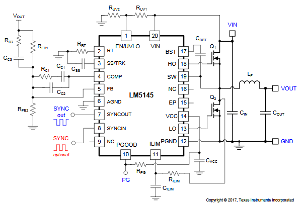 Figura 3 – Circuito para tensões de entrada de 6 V a 75 V
Figura 3 – Circuito para tensões de entrada de 6 V a 75 V
