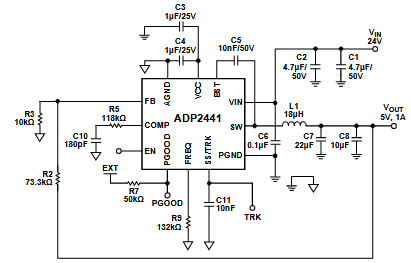 Figura 3 – Circuito de aplicação com os valores dos componentes
