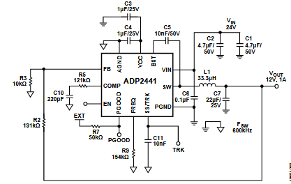 Figura 4 – Circuito com 24 V de entrada e 12 V de saída
Figura 4 – Circuito com 24 V de entrada e 12 V de saída